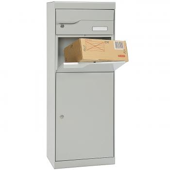 Preview: Paketbriefkasten Mefa Etna 771 Weiß-Aluminium RAL 9006 Entnahme vorne mit Namensschild